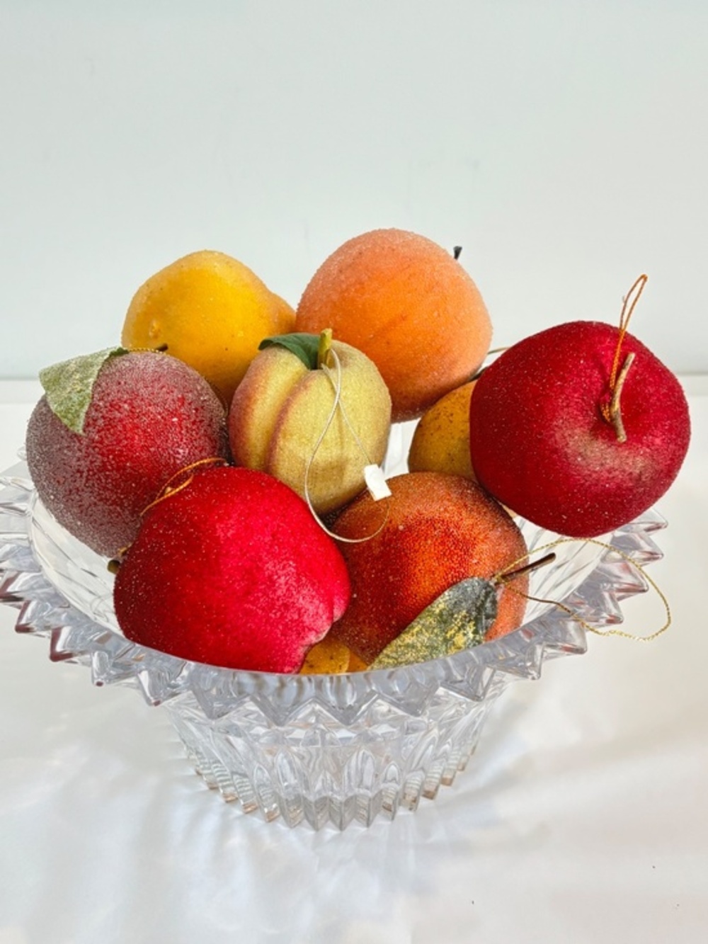 Vintage Faux Fruit Sugared Beaded Felted- assorted fruits SET OF 11 apple peach
